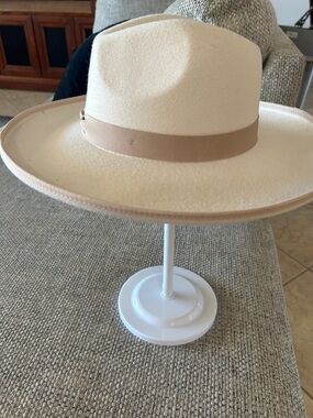 House of Brim -Wide Brim Cream Felt Hat with Tan Band
